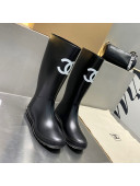 Chanel Vintage Rubber Rain Mid-High Boots Black 2021 06