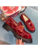 Gucci GG Velvet Horsebit Lug Sole Loafers 583346 Red 2019