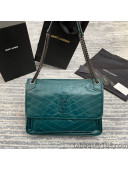 Saint Laurent Niki Large Chain Bag in Crinkled Leather 498830 Green 2021