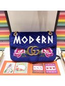 Gucci GG Marmont Embroidered "Modern" Applique Velvet Medium Bag 443496 Blue 2017