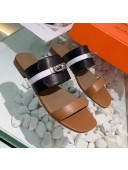 Hermes Calfskin Avenue Sandal Black/Brown/White 2020