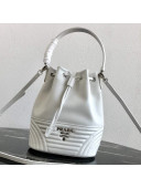 Prada Calfskin Drawstring Bucket Bag 1BH038 White 2019