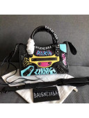 Balenciaga Graffiti Classic Mini City Bag in Crumpled Lambskin Blue/Yellow/Black