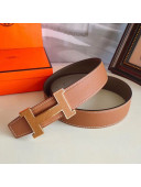 Hermes Oscar Reversible Calfskin Belt 38mm with H Buckle Brown 2019