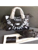 Balenciaga Graffiti Classic Small City Bag in Calfskin Black/White 