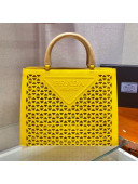 Prada Drill Cutout Calfskin Wood Tote Bag 1BG405 Yellow 2021