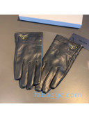 Prada Men's Logo Lambskin and Cashmere Gloves 17 Black 2020