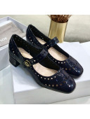 Dior Perforated Calfskin CD Mary Jane Ballerinas 35mm Heel Dark Blue 2020