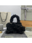 Balenciaga Hourglass Small Top Handle Bag in Black Rabbit Fur 2021