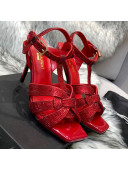 Saint Laurent Crystal Fabric High- Heel Sandals 10cm Red 2021 07