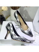 Dior J'Adior High-Heel Pump in Grey Tartan Fabric and Embroidered Ribbon 2019