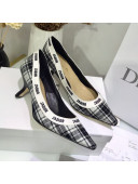 Dior J'Adior Mid-Heel Pump in Grey Tartan Fabric and Embroidered Ribbon 2019