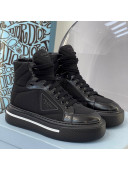 Prada Macro Re-Nylon and Brushed Leather High-Top Sneakers Black 2021