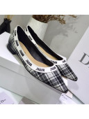 Dior J'Adior Flat Pump in Grey Tartan Fabric and Embroidered Ribbon 2019