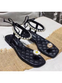 Peaceminusone Calfskin Little Daisy Sandal With Pearls Black 2020