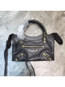 Balenciaga Graffiti Classic Mini City Bag in Crinkle Calfskin Dark Grey/Gold  