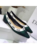 Dior J'Adior Flat Pump in Green Tartan Fabric and Embroidered Ribbon 2019