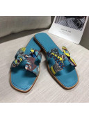 Hermes "Fantaisie Botanique" Printed Canvas Oran Sandal Blue 2020