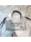 Balenciaga Graffiti Classic Mini City Bag in Crinkle Calfskin Light Grey/Silver