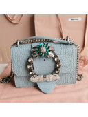 Miu Miu Miv Lady Shoulder Bag in Crocodile Embossed Calfskin 5BD084 Blue 2021