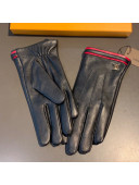 Louis Vuitton Lambskin and Cashmere Web Gloves 02 Black/Red 2020