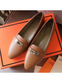 Hermes Kelly Calfskin Flat Loafers Brown