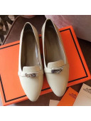 Hermes Kelly Calfskin Flat Loafers White