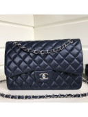 Chanel Jumbo Quilted Lambskin Classic Large Flap Bag Dark Blue/Silver 2020