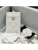 Chanel Lambskin Card Holder with Camellia Chain AP2159 White 2021