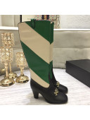 Gucci Zumi Horsebit Diagonal Stripe Mid-Heel Knee High Boot 575840 Green/Beige 2019