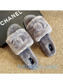 Chanel Wool Flat Sandals Gray 2020