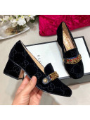 Gucci Sylvie Chain GG Velvet Mid-heel Pump ‎525082 Black 2019