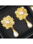 Chanel Vintage Fire Short Pearls Earrings Gold/Pearly White 2019