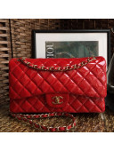 Chanel Quilted Patent Leather Large Flap Bag Red/Gold 2020