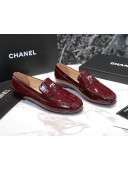 Chanel Patent Leather CC Strap Loafers Burgundy 2021