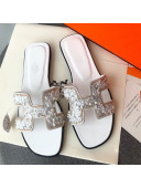 Hermes Oran Crystal Suede Slide Sandal White 2021 05