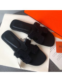 Hermes Oran Crystal Suede Slide Sandal Black 2021 06