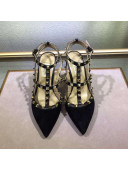 Valentino Rockstud Suede Ankle Heel Sandals Black