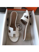 Hermes Patent Calfskin Leather Oasis Slipper Sandals With 5cm Heel White