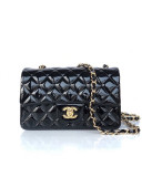 Chanel Quilted Patent Leather Small 20cm Flap Bag Black/Gold 2020