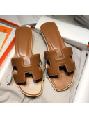 Hermes Oran Classic Calfskin Flat Slide Sandal Brown 2021 01