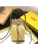 Fendi Mon Tresor Mini FF Embroidered Bucket Bag Yellow 2020