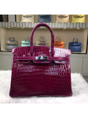 Hermes Birkin 30/35 Imported Crocodile Leather Bag Fuchsia(SHW)