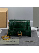 Balenciaga Hourglass Card Case with Chain in Green Shiny Crocodile Embossed Calfskin 2021 92789 