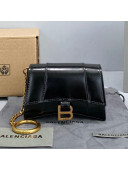 Balenciaga Hourglass Card Case with Chain in Black Smooth Calfskin 2021 92789 