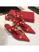 Valentino Roman Stud Lambskin Strap Pumps 4cm Red 2021