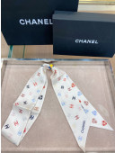 Chanel CC Silk Twilly Bandeau Scarf 7x120cm White 2021