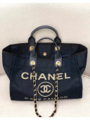 Chanel Deauville Lurex Canvas Large Shopping Bag A93786 Navy Blue/Gold 2019