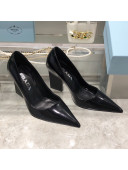 Prada Brush Leather Pointed Pumps 9cm Black 2021