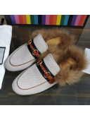 Gucci Princetown Canvas Wool Slipper White/Brown 2019